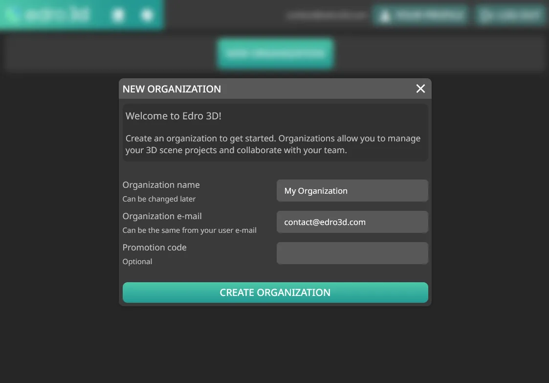 New Organization dialog
