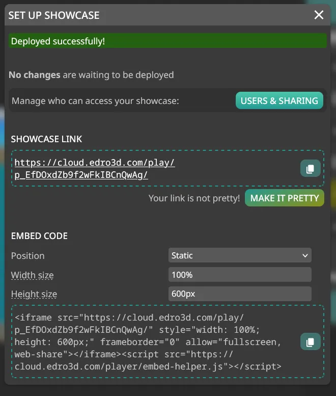 Set Up Showcase dialog