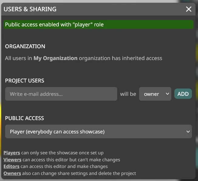 Users & sharing dialog